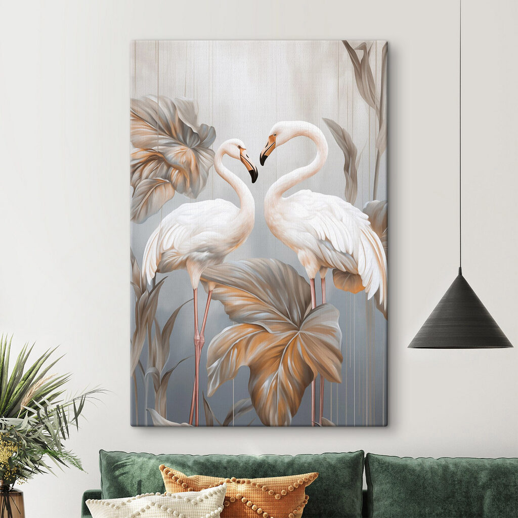 Flamingi albi printre frunze — interior 2