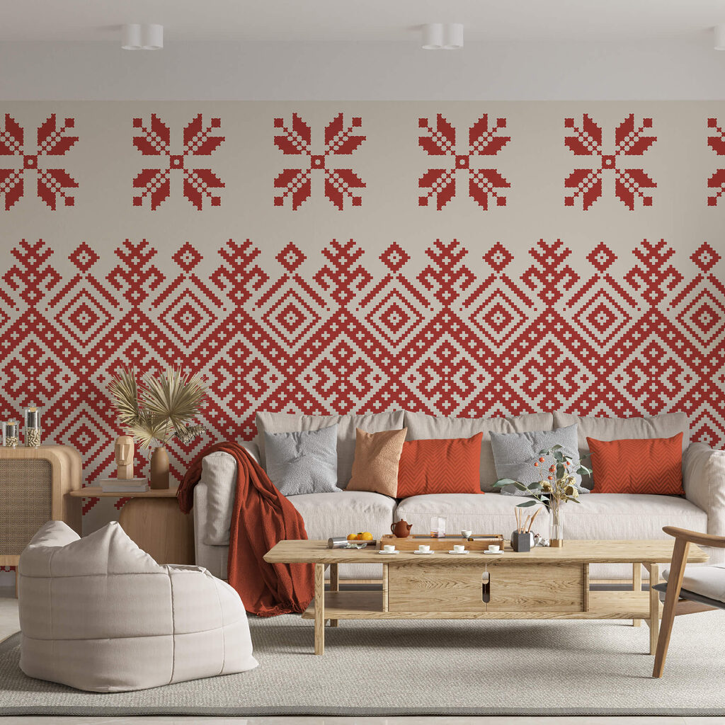 Bordură geometrică cu flori într-un interior