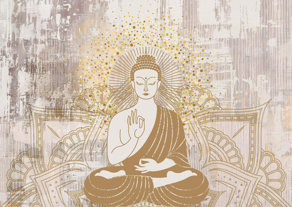 Buddha în linii aurii — design complet