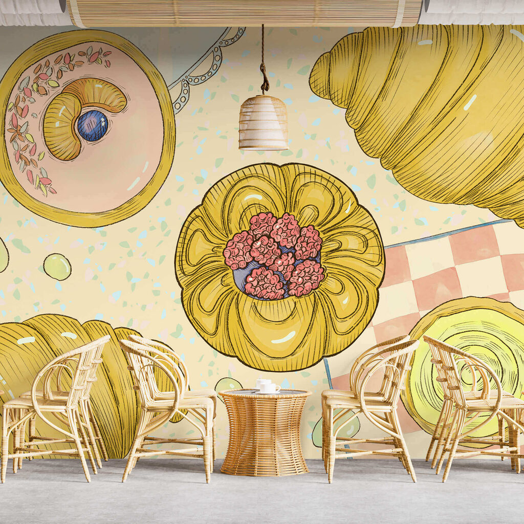Croissante între prăjituri colorate — interior 1