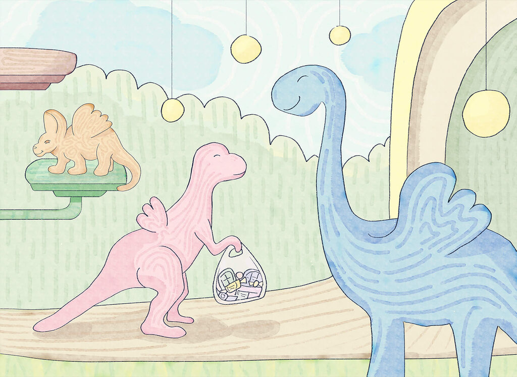 Dinozauri într-o lume pastel — design complet