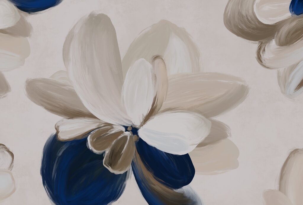 Petale deschise pe indigo — design complet