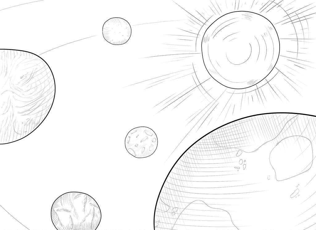 Planete în creion subțire — design complet