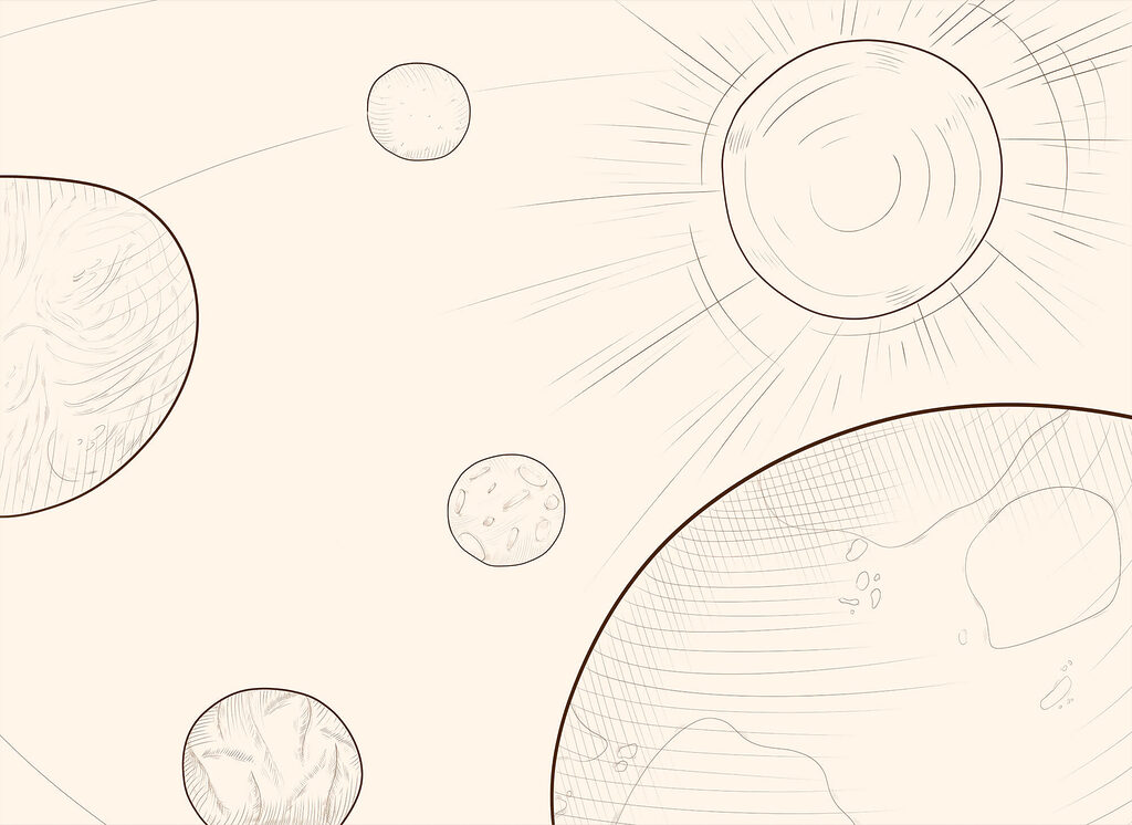 Planete în creion subțire — design complet