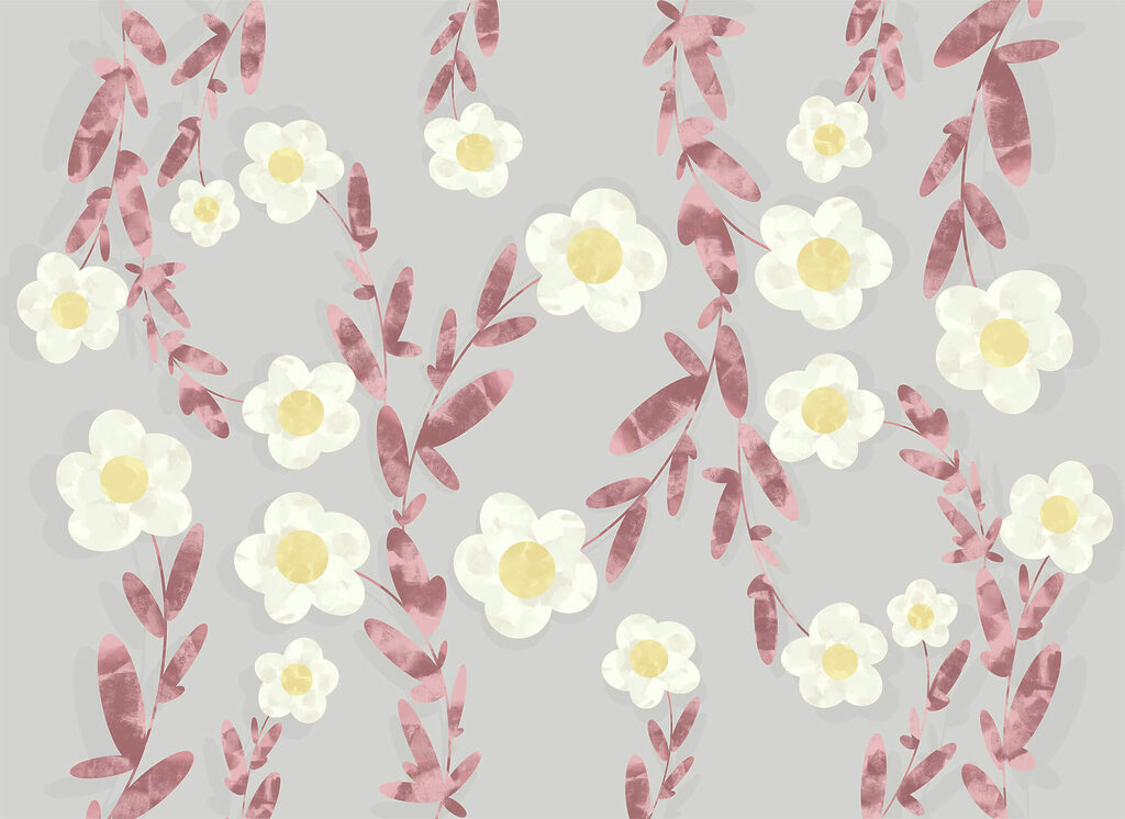 Flori albe, ramuri roz — design complet