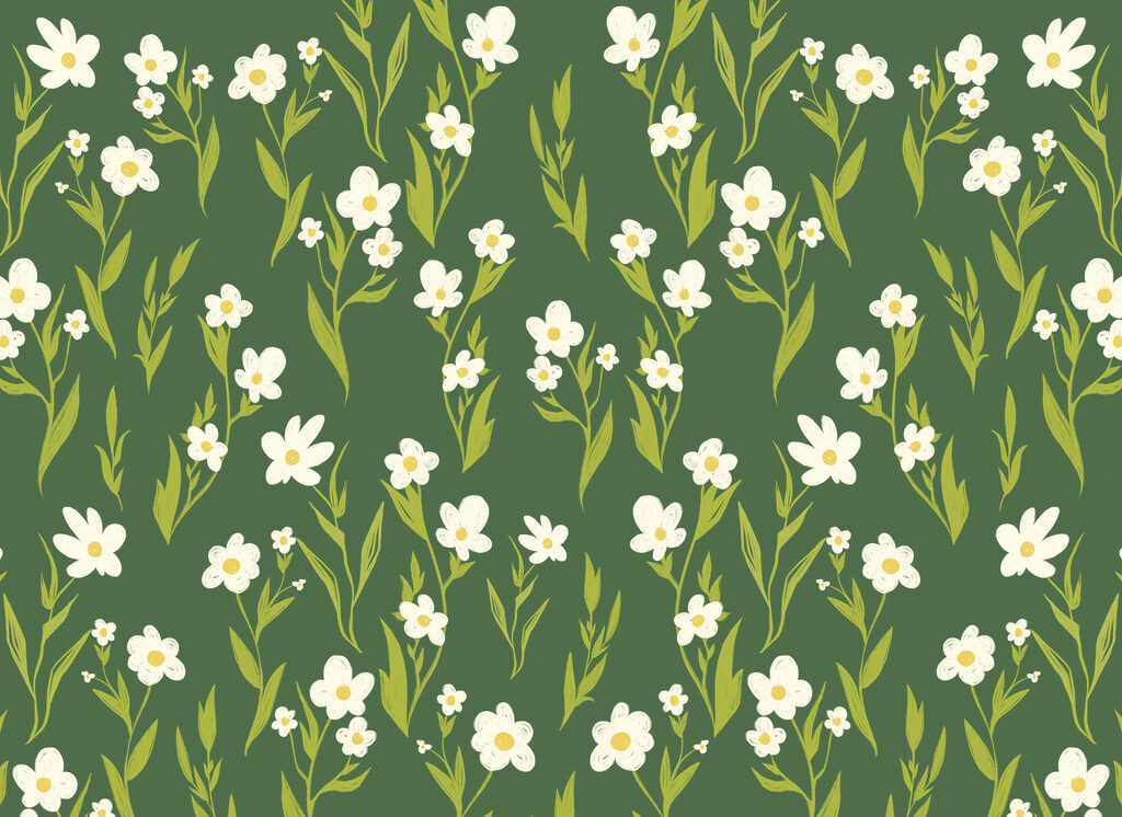 Flori albe pe verde-măsliniu — design complet