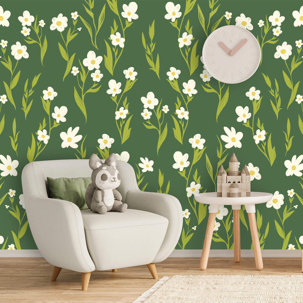 Flori albe pe verde-măsliniu — interior 2
