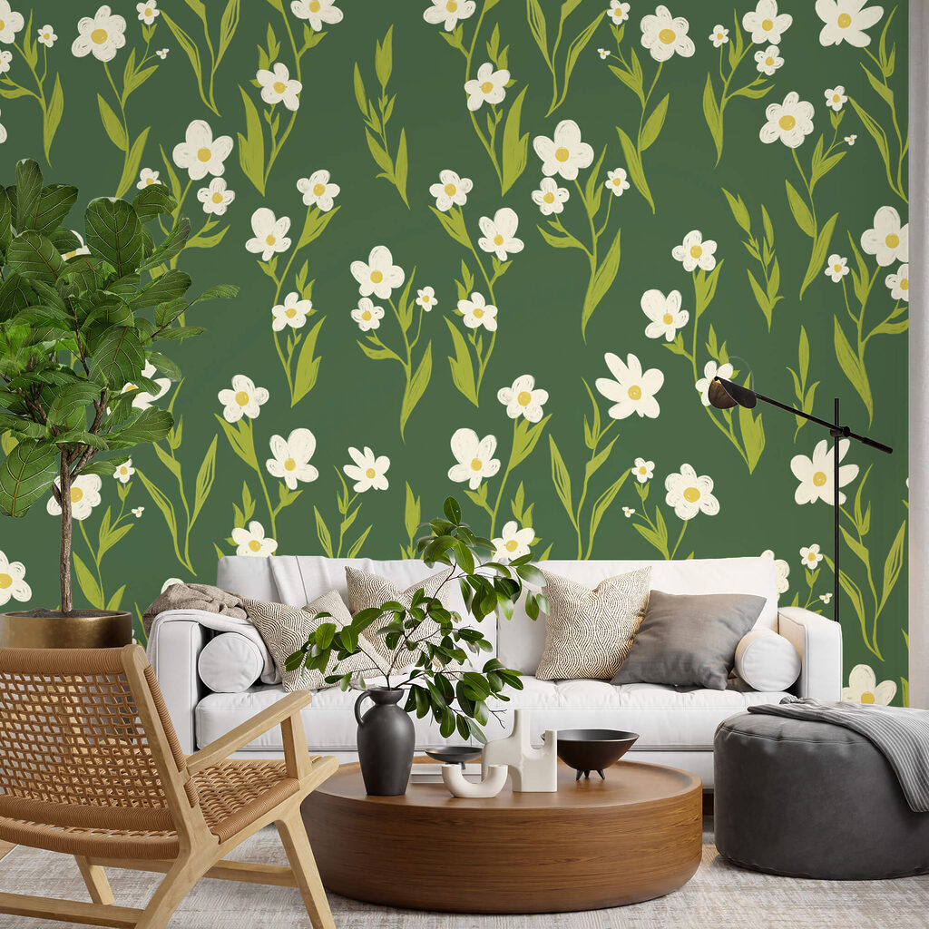 Flori albe pe verde-măsliniu — interior 1
