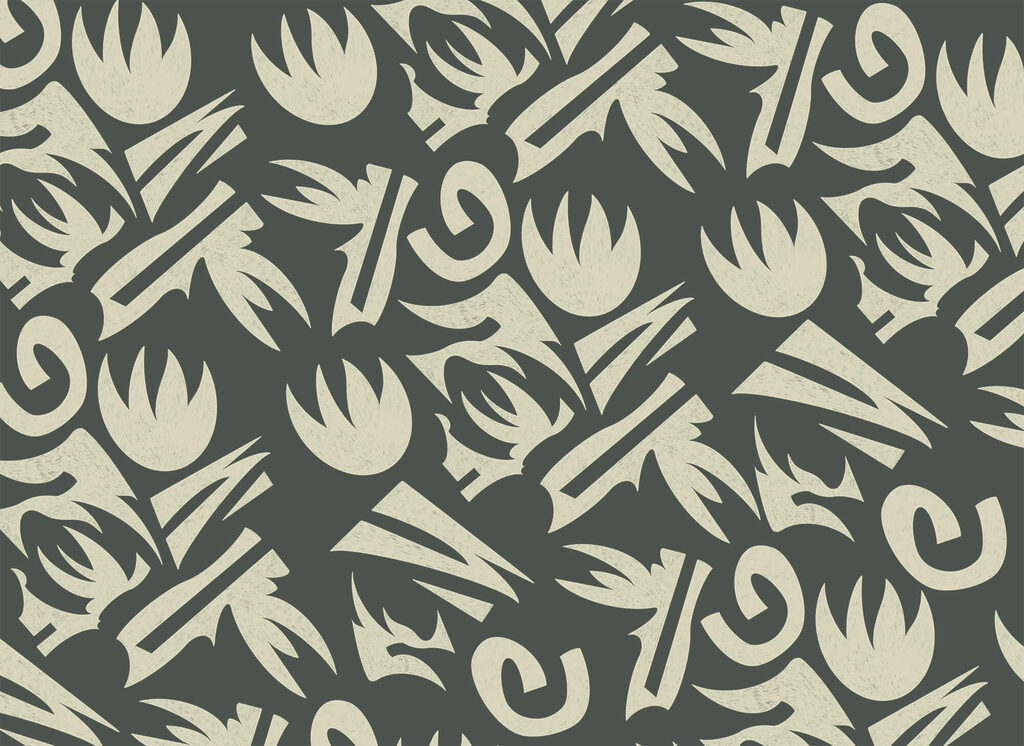 Flori stilizate pe verde-gri — design complet
