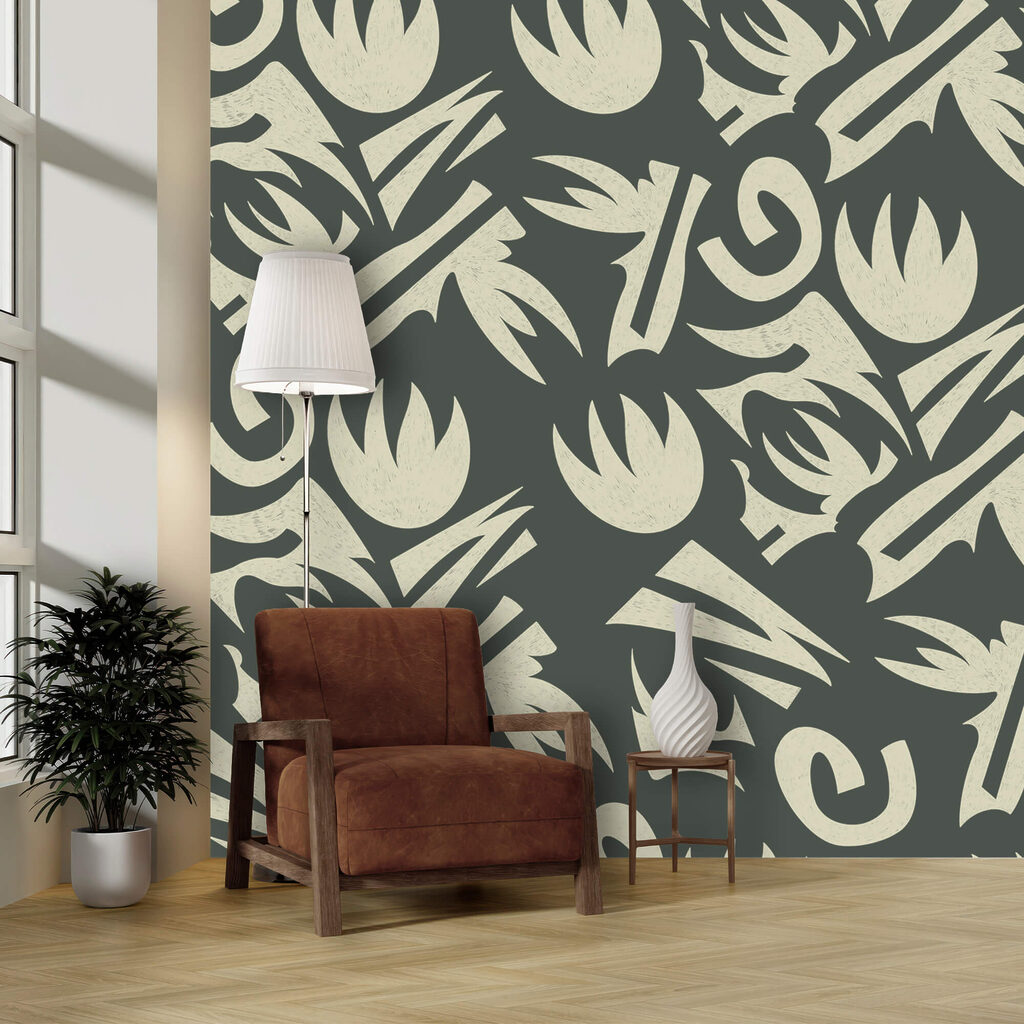 Flori stilizate pe verde-gri — interior 2