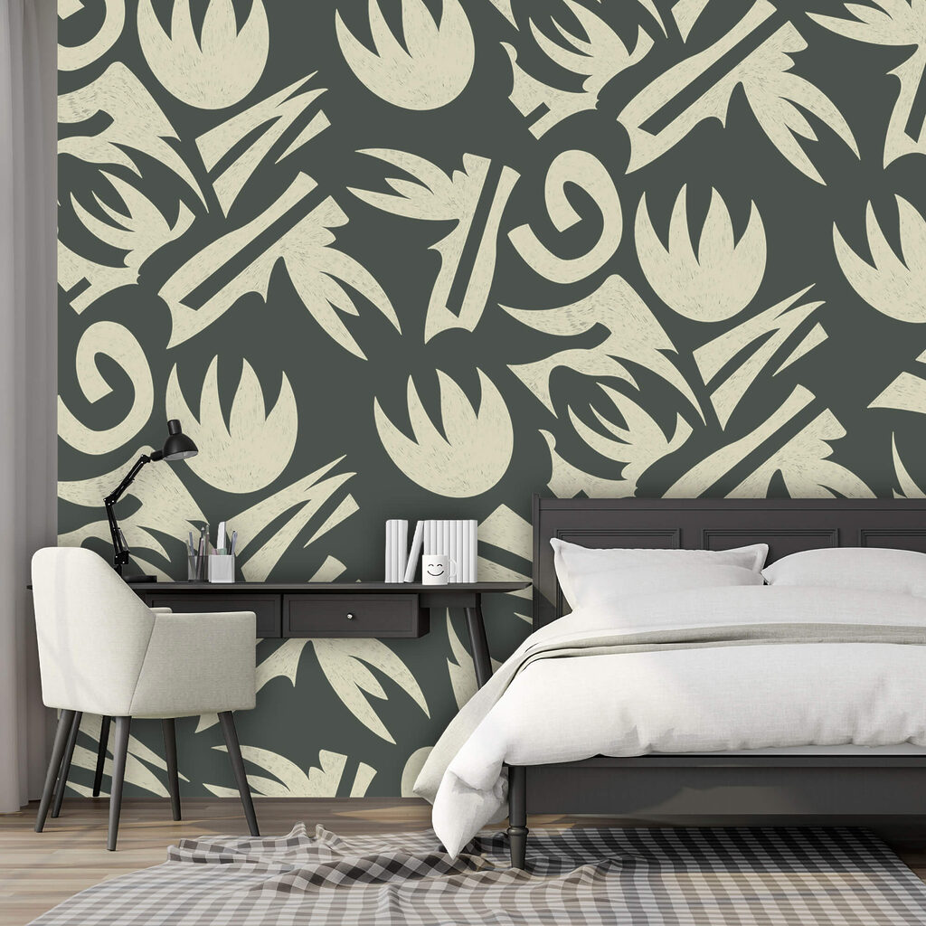 Flori stilizate pe verde-gri — interior 1