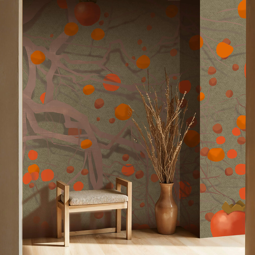 Fructe portocalii printre lujeri — interior 2