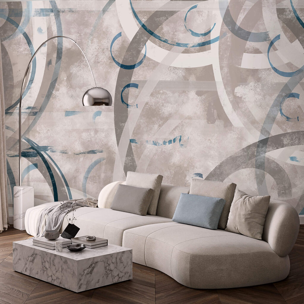 Arcuri albastre peste vopsea — interior 1