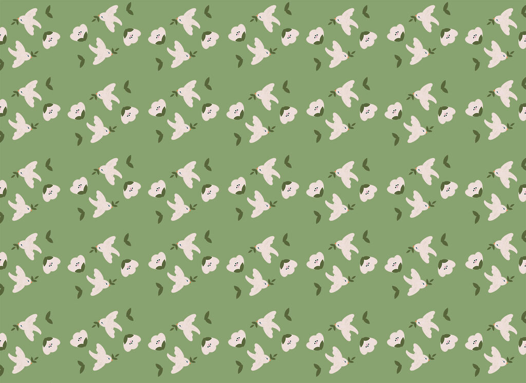 Păsări albe pe verde — design complet