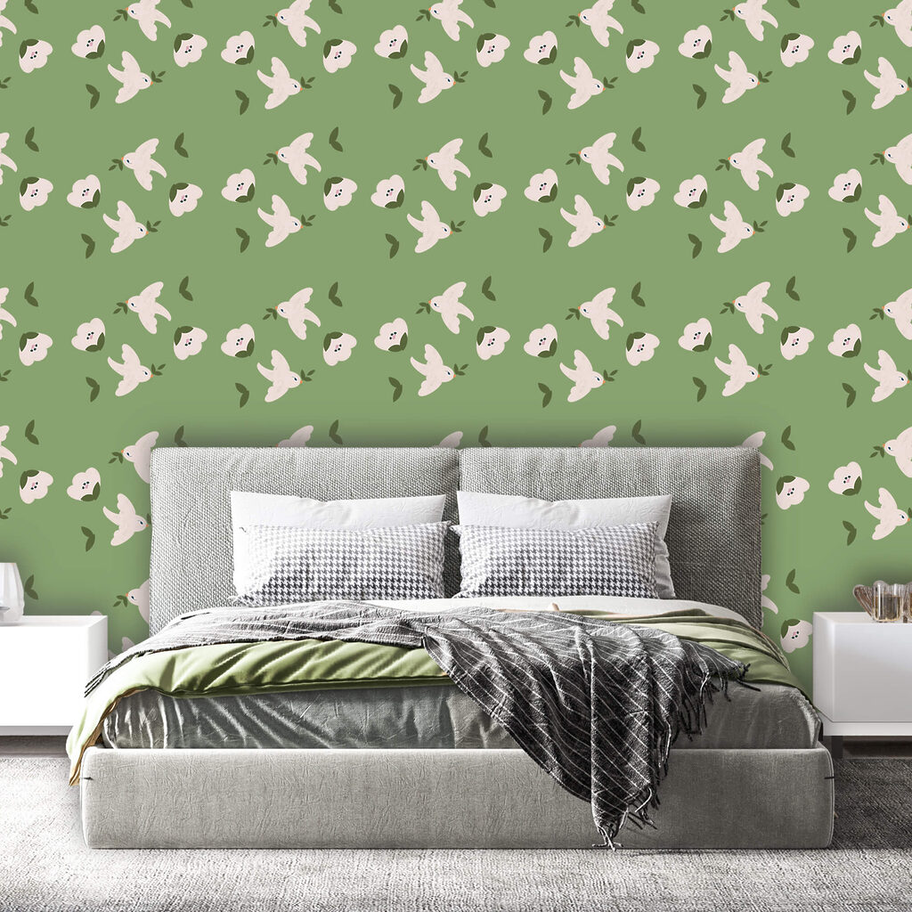 Păsări albe pe verde — interior 1