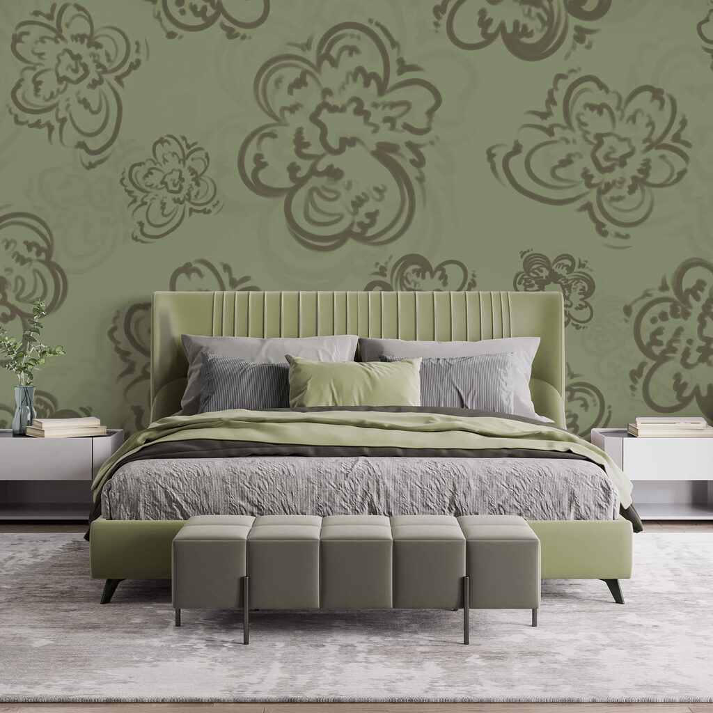Flori ondulate pe verde-măsliniu — interior 2