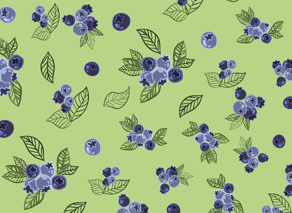 Boabe albastre pe verde — design complet
