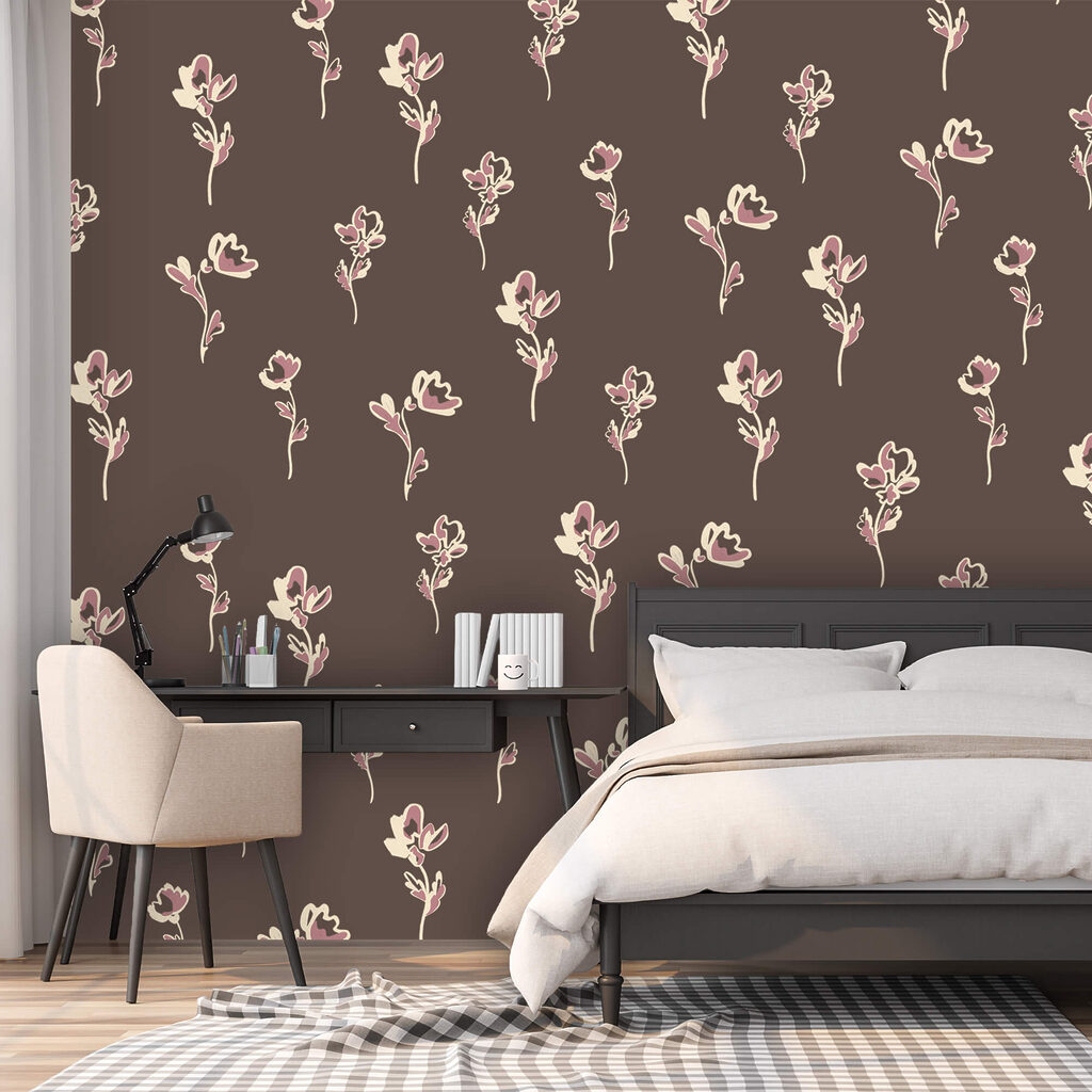 Crenguțe florale pe maro — interior 1