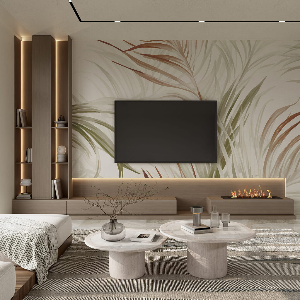 Palmieri verzi pe alb — interior 2