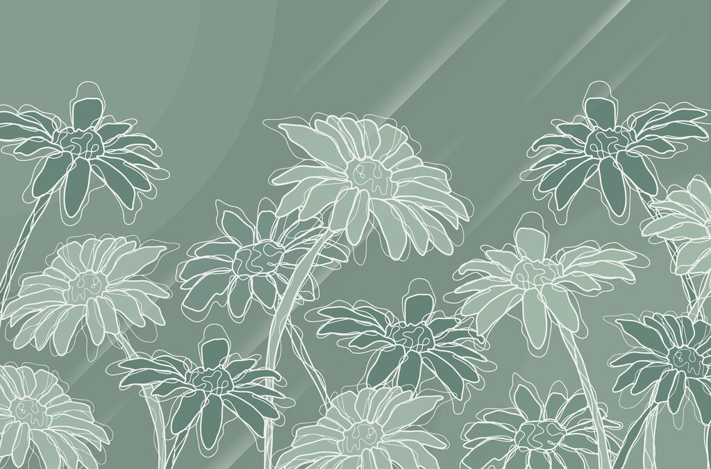 Flori albe pe gri-verde — design complet