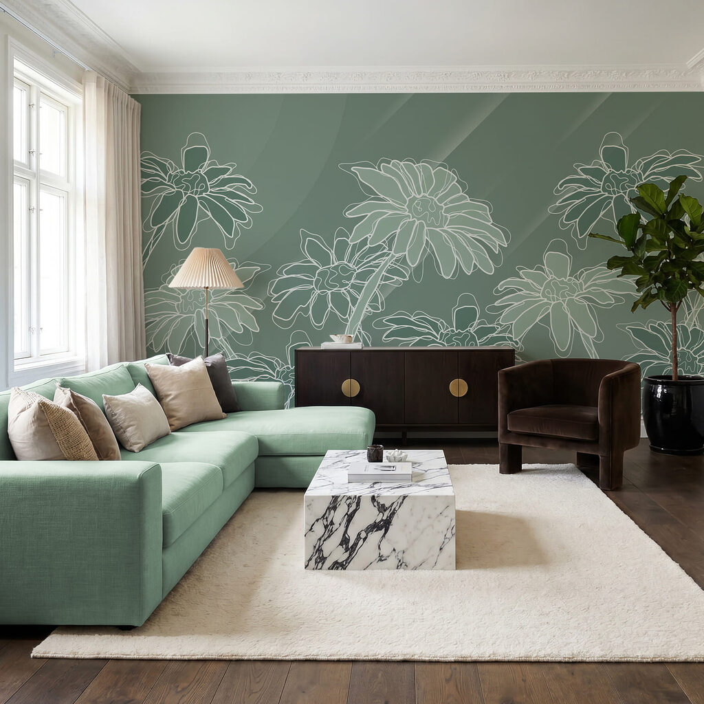 Flori albe pe gri-verde — interior 2