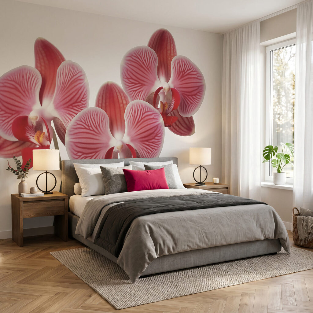 Orhidee roz pe alb — interior 2