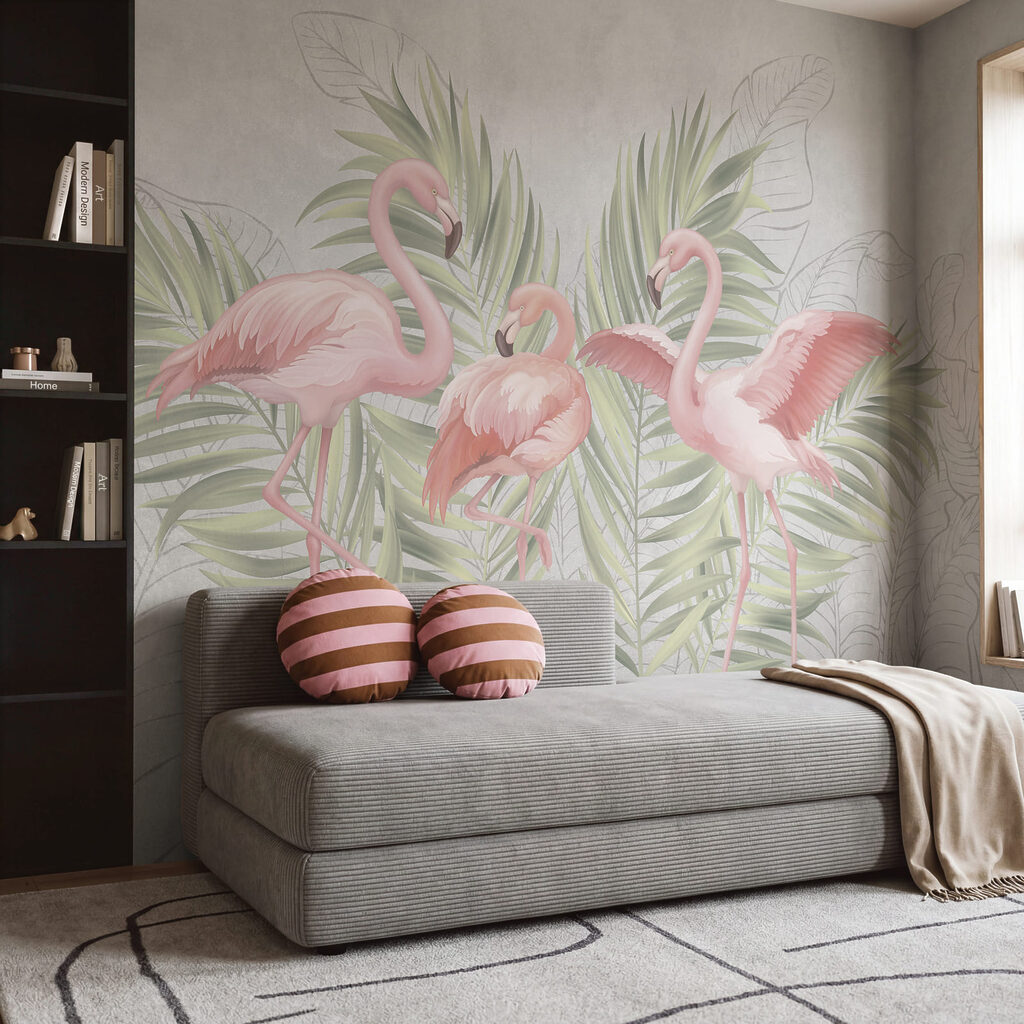 Trei flamingi printre frunze — interior 2