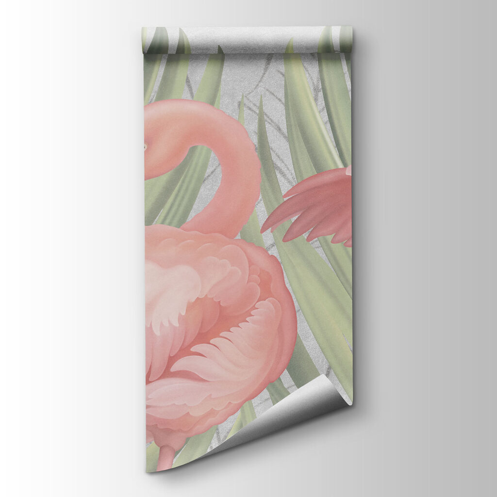Trei flamingi printre frunze — vizualizare produs