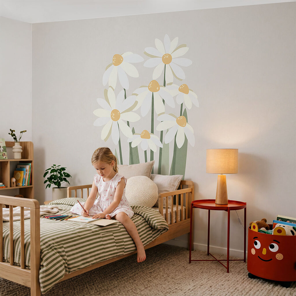 Margarete pe tulpini într-un interior