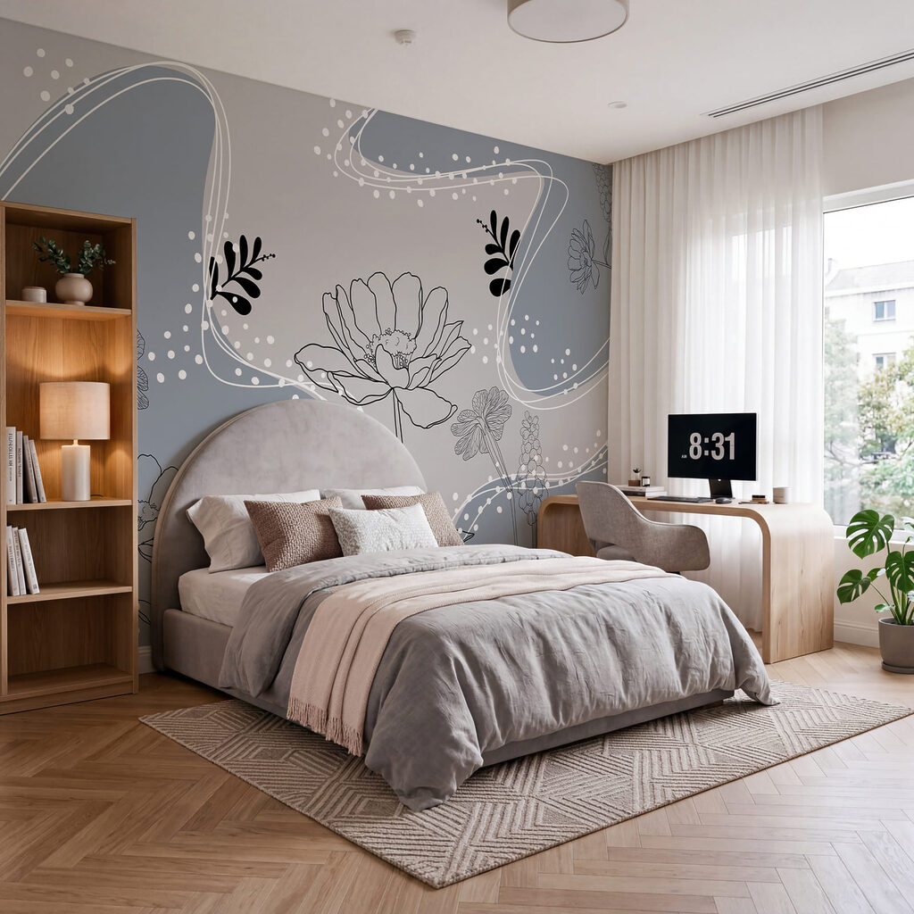 Flori printre curbe punctate — interior 1