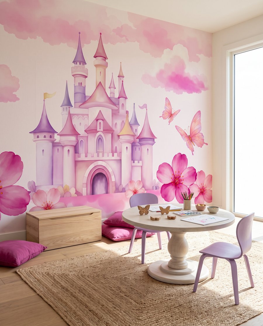 Castel printre fluturi într-un interior