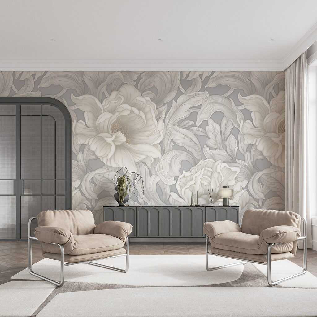 Flori albe ornamentale într-un interior