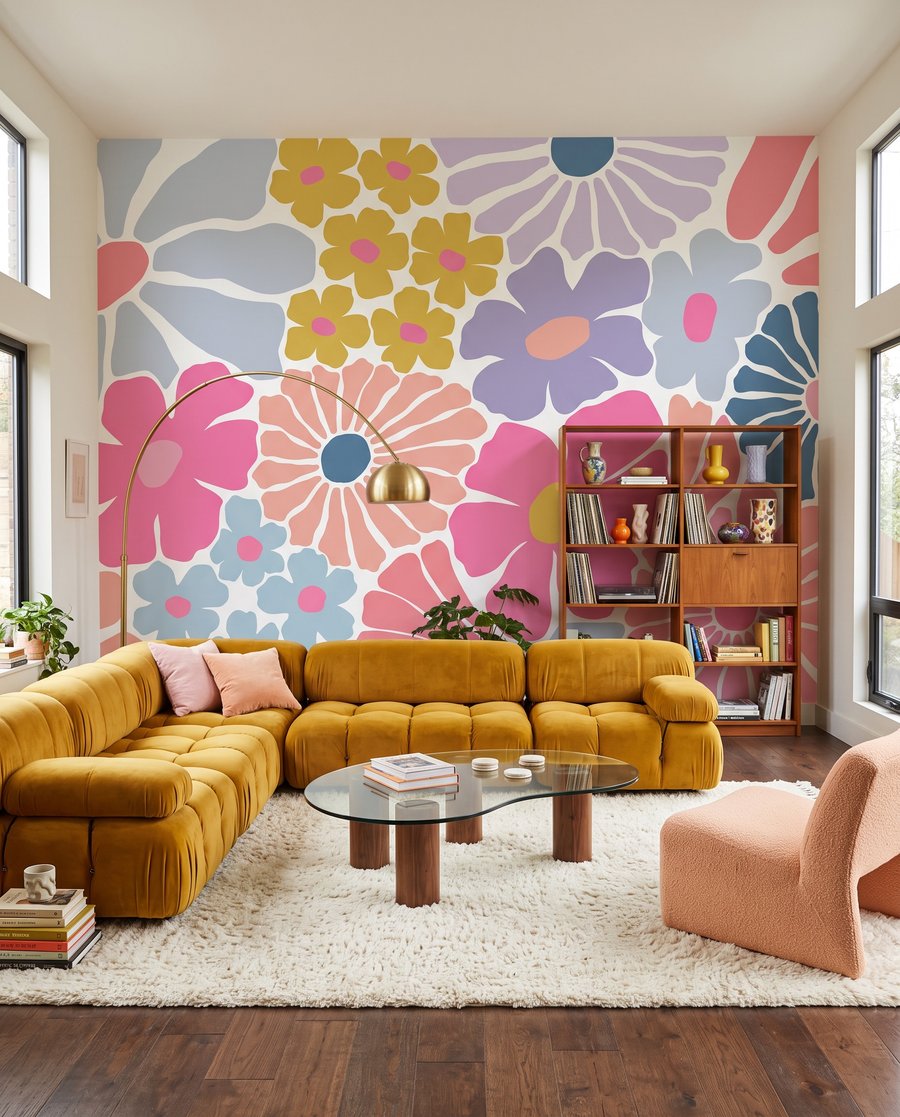 Flori decupate colorate într-un interior