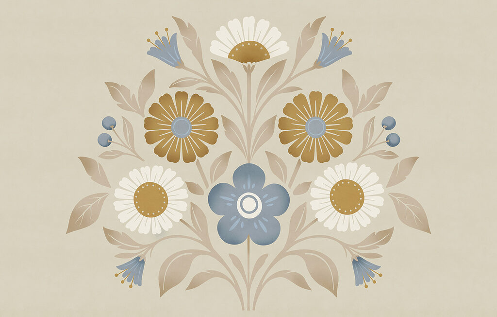 Flori în ornament rotund — design complet