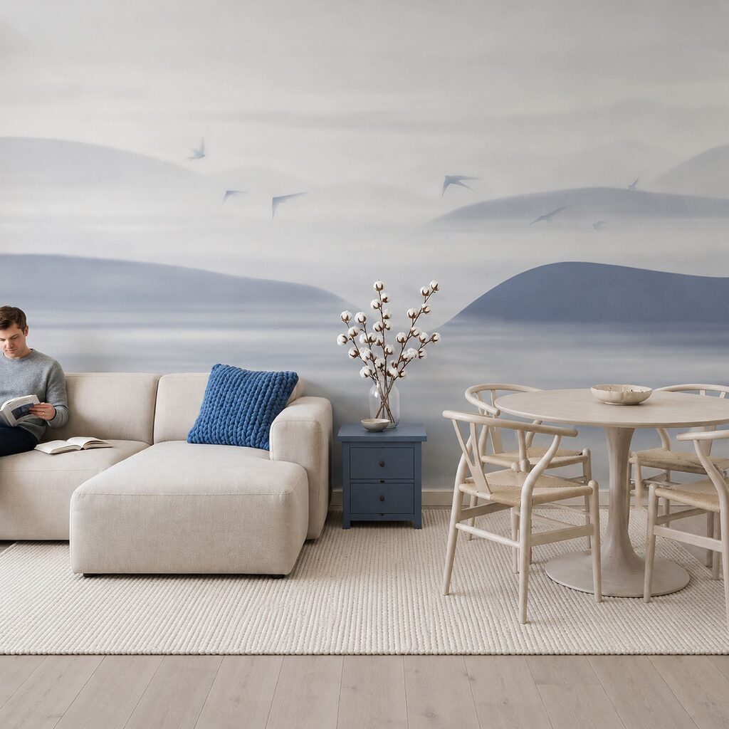 Păsări peste dune într-un interior