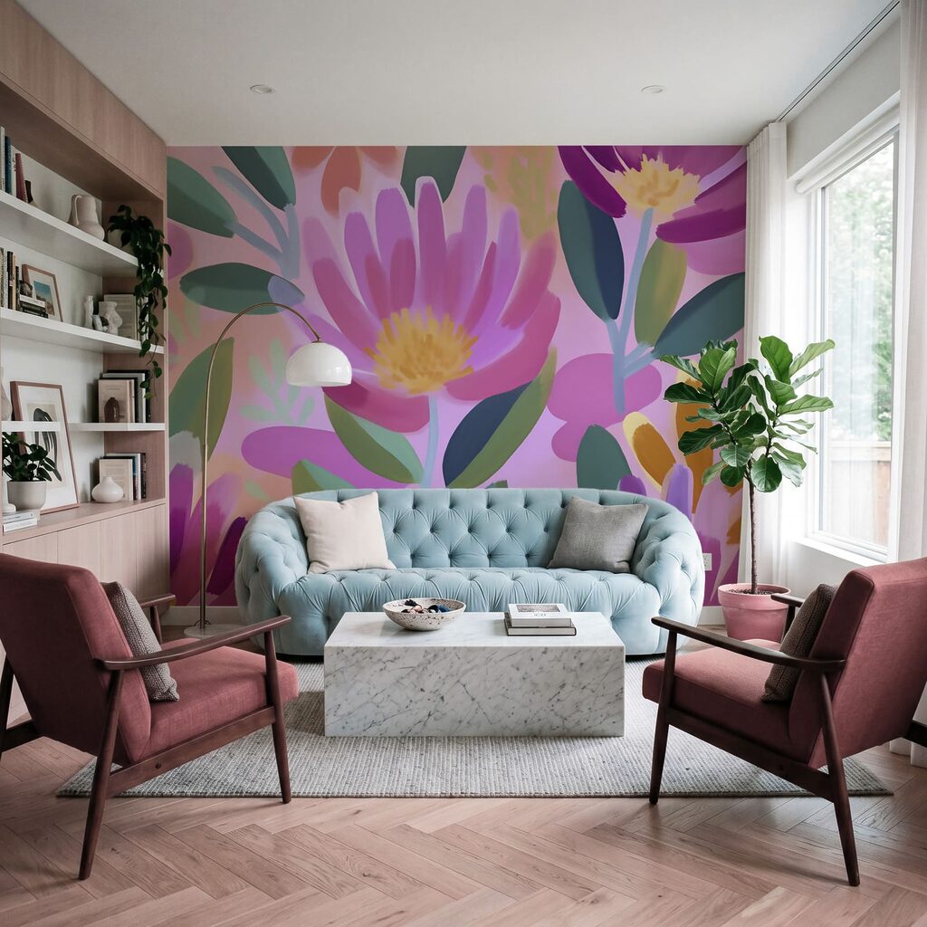 Flori mari pe roz — interior 3