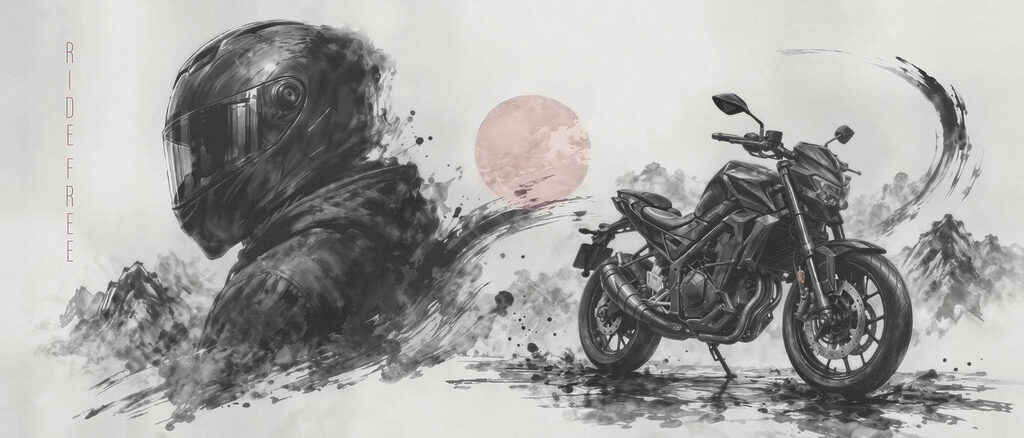 Motocicletă și cască — design complet