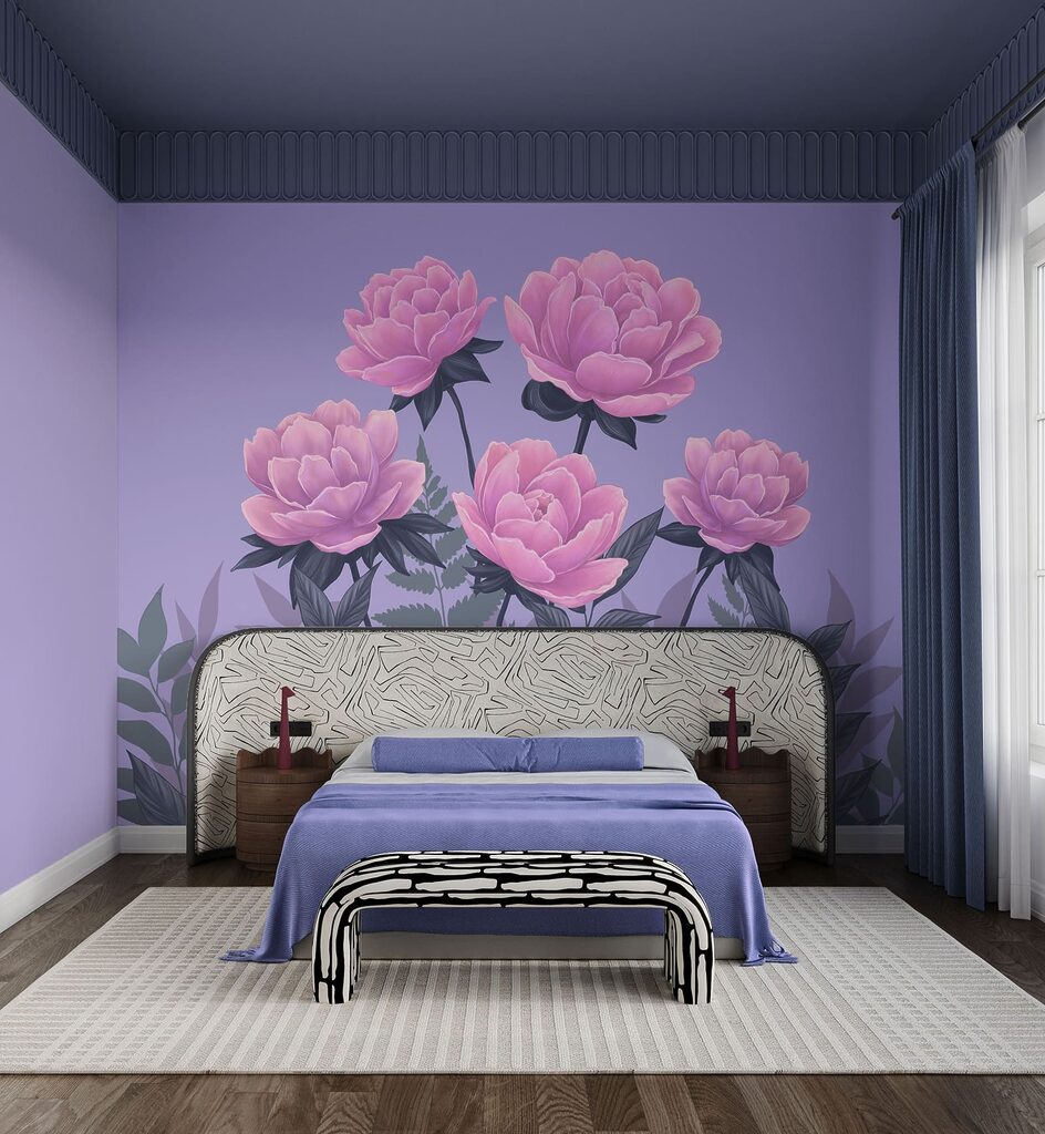 Flori roz pe liliachiu — interior 2