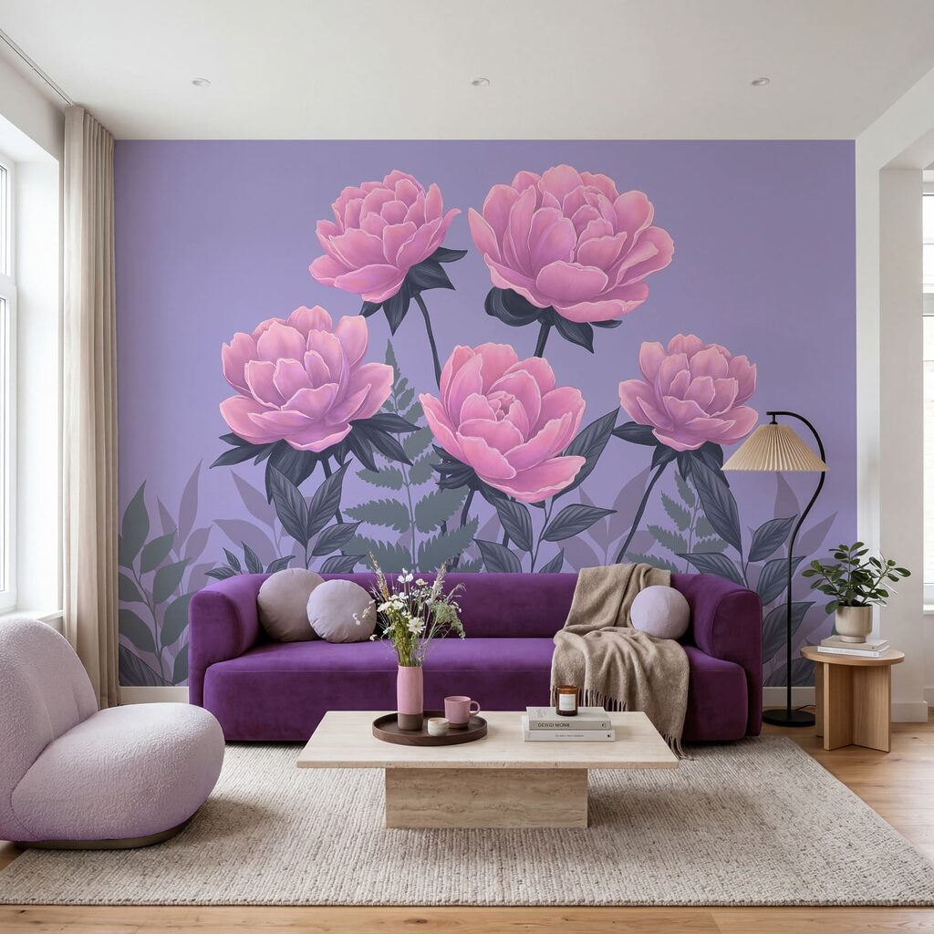 Flori roz pe liliachiu — interior 3