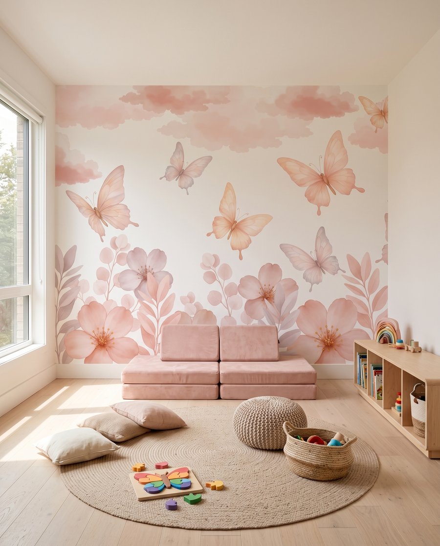 Fluturi roz pe alb — interior 2