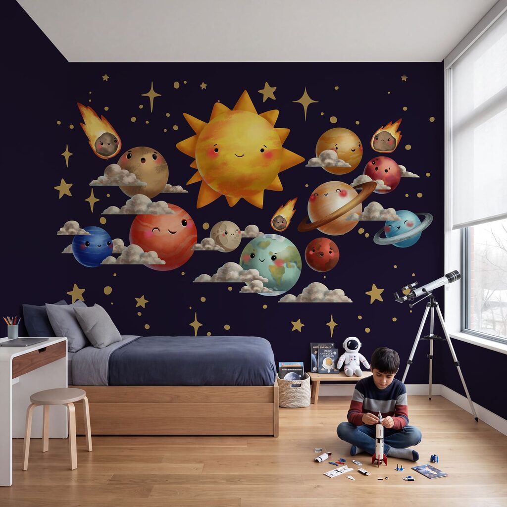 Planete între nori într-un interior