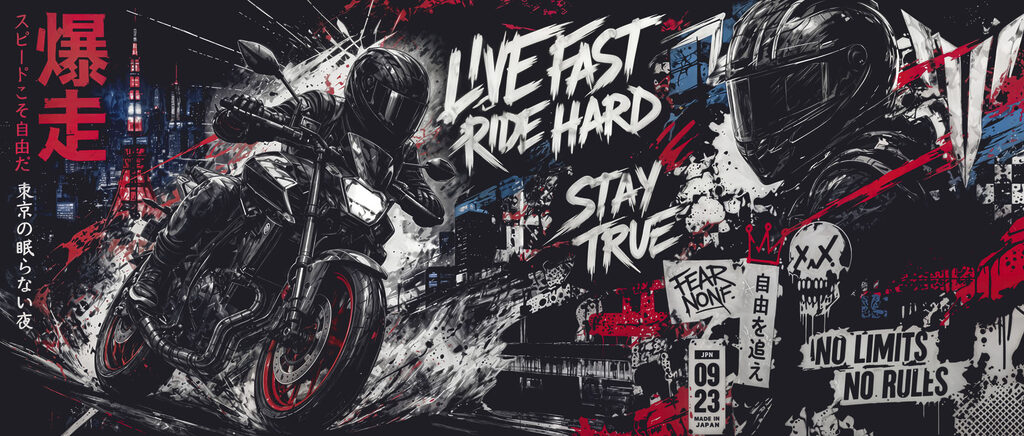 Motocicletă și litere — design complet