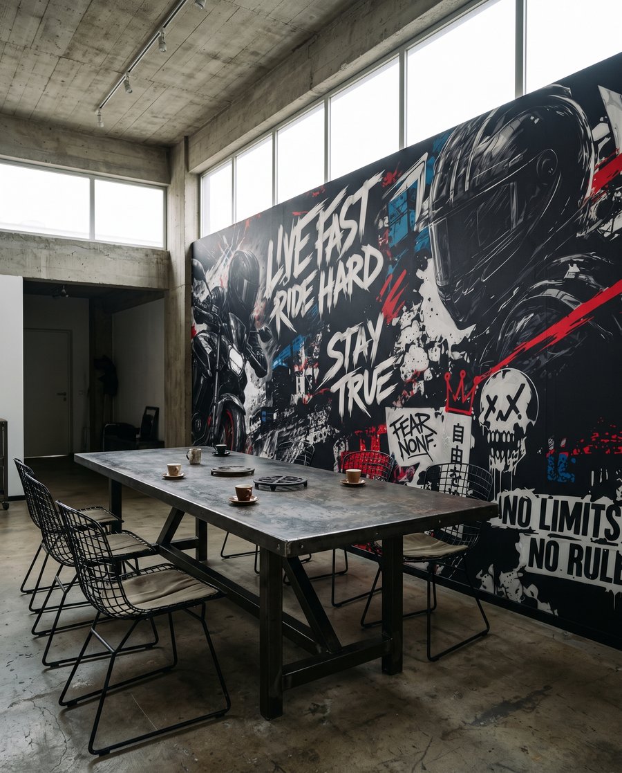 Motocicletă și litere — interior 4