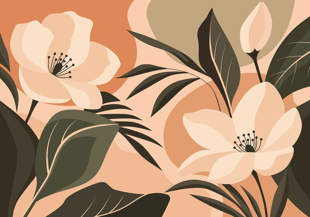 Flori printre frunze colorate — design complet