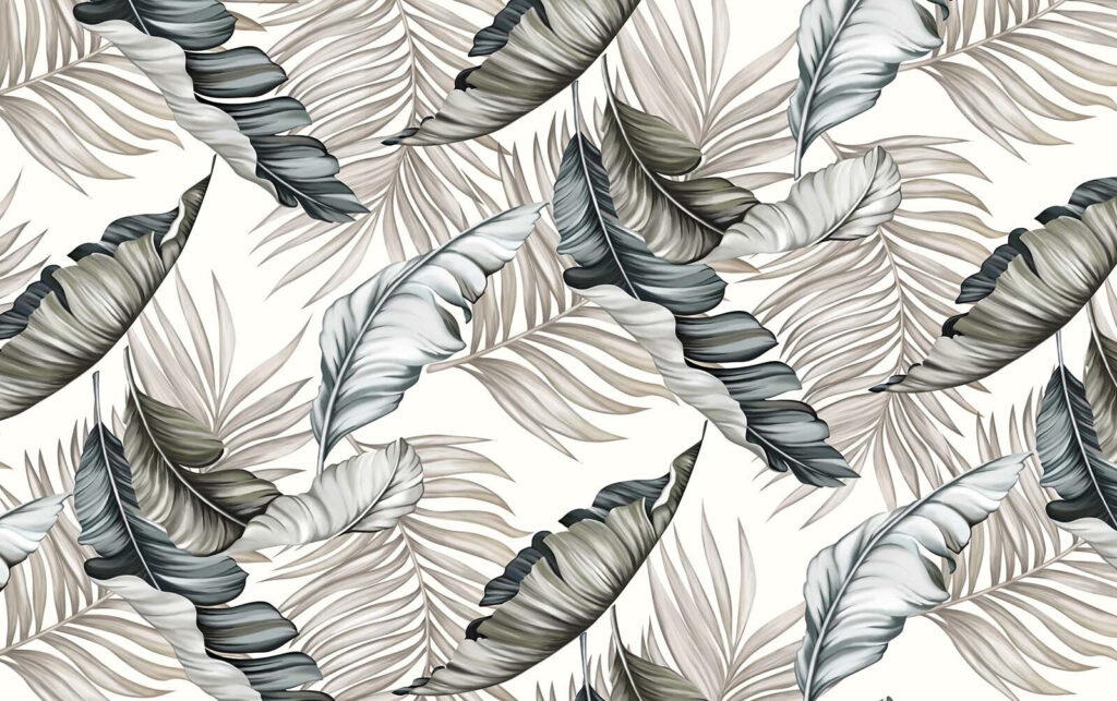Frunze tropicale alb-negru — design complet