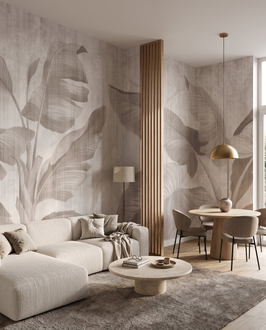Frunze tropicale pe alb — interior 3