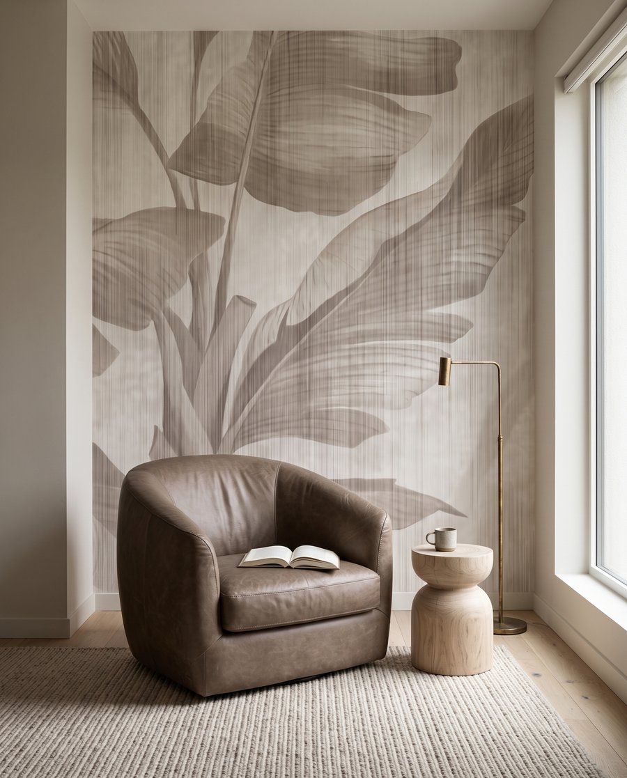 Frunze tropicale pe alb — interior 4
