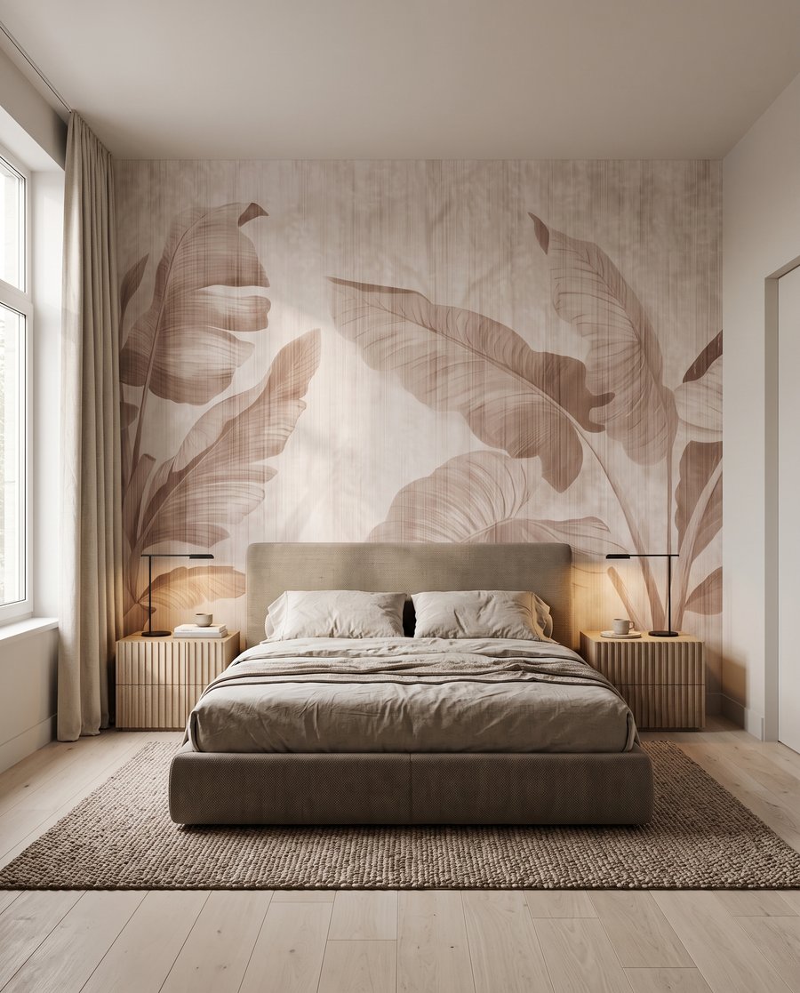 Frunze tropicale pe alb — interior 1