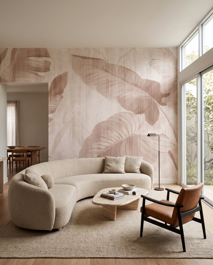 Frunze tropicale pe alb — interior 3