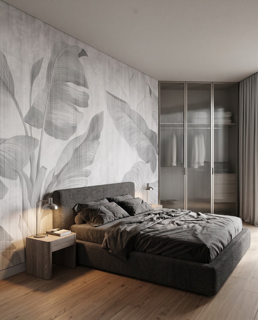 Frunze tropicale pe alb — interior 2
